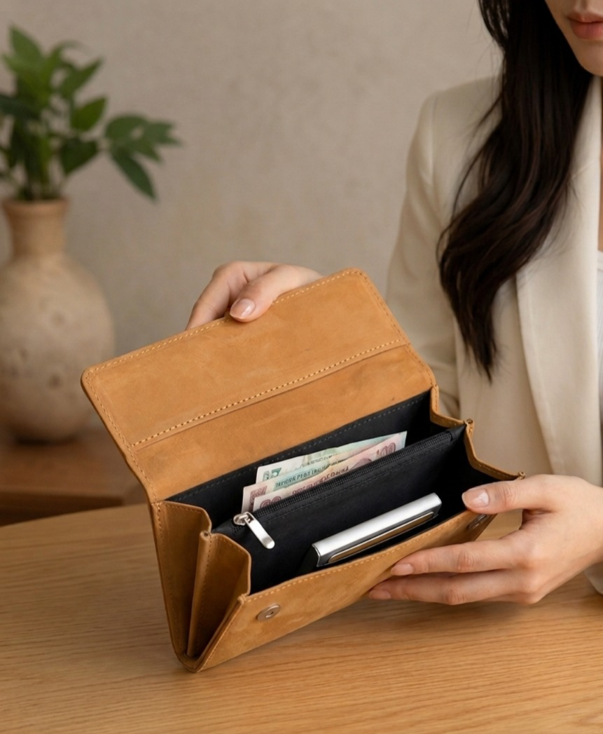 FOCUS Leather Flap Clutch with Detachable Chain