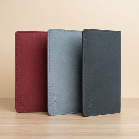 Three phone cases in red, blue, and gray on a white background