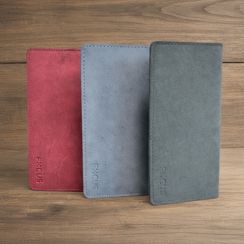 Three phone cases in red, blue, and gray on a white background