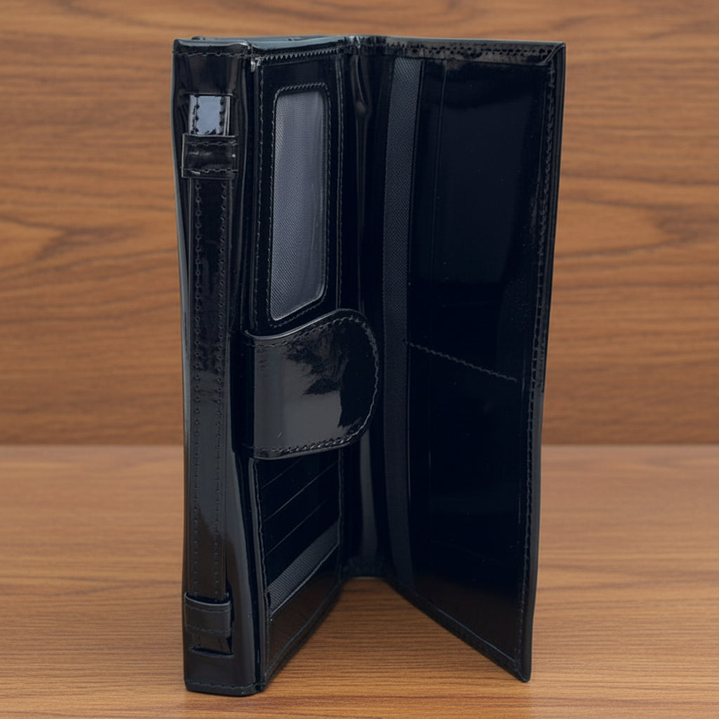 Real Leather Flap Long Clutch