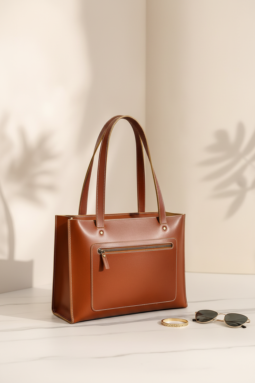 FOCUS Boxy Tote lifestyle shot on marble surface