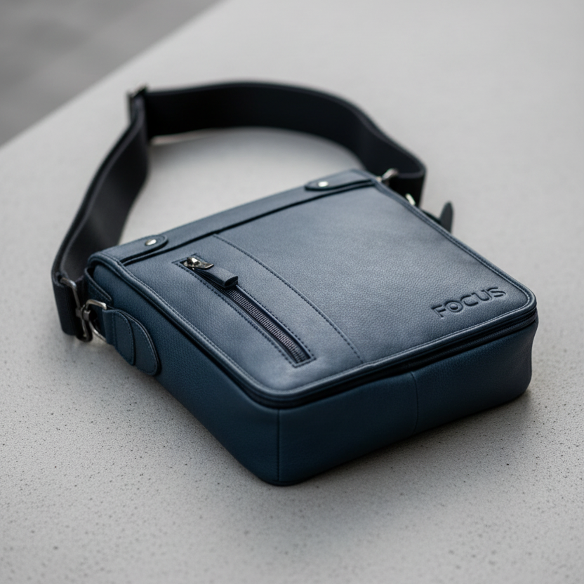 FOCUS Leather Crossbody Bag concrete surface lifestyle shot