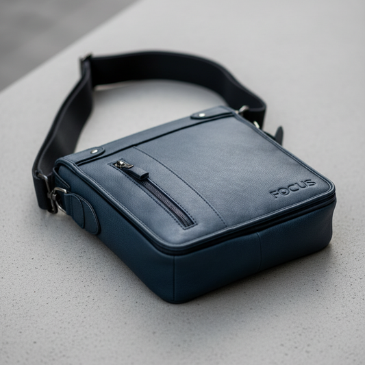 FOCUS Leather Crossbody Bag concrete surface lifestyle shot