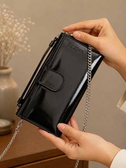 FOCUS Leather Flap Clutch with Detachable Chain